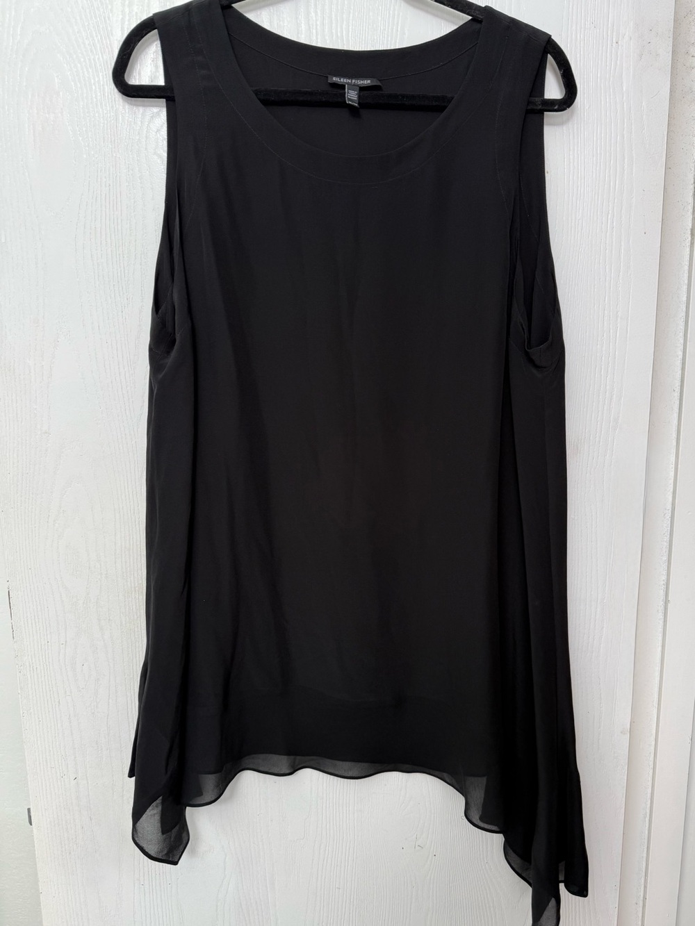 Eileen Fisher Flowy Black Silk Sleeveless Asymmetrical Tunic XL